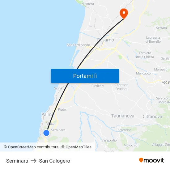 Seminara to San Calogero map