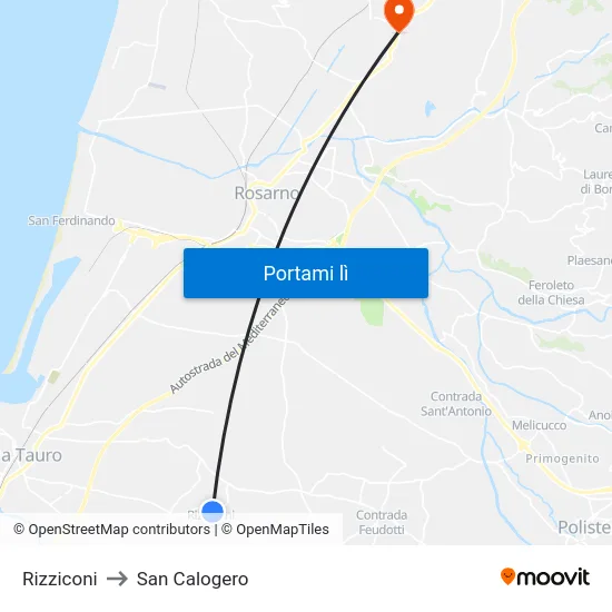 Rizziconi to San Calogero map