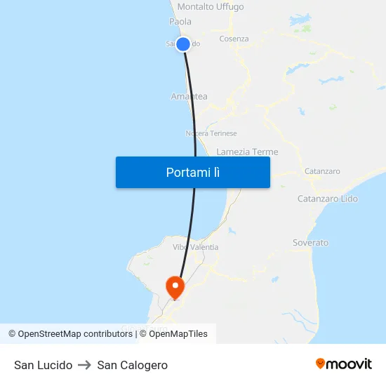 San Lucido to San Calogero map