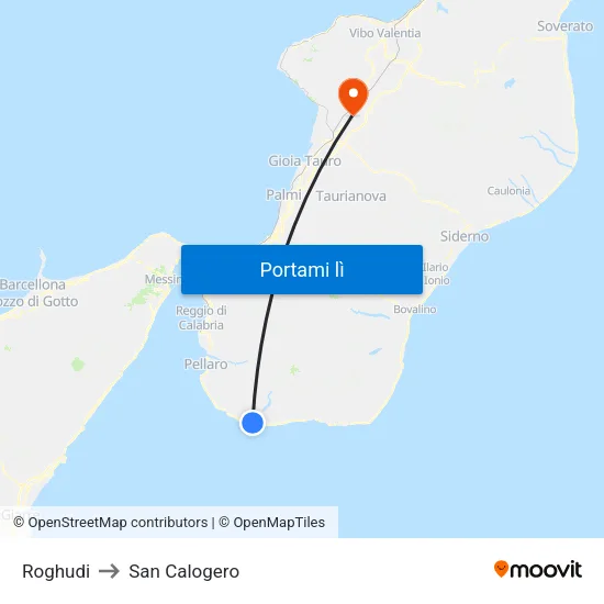Roghudi to San Calogero map