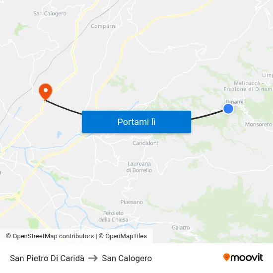 San Pietro Di Caridà to San Calogero map