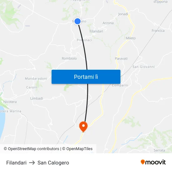 Filandari to San Calogero map