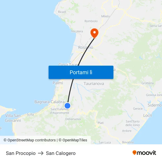 San Procopio to San Calogero map