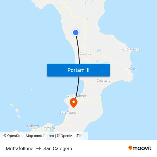 Mottafollone to San Calogero map