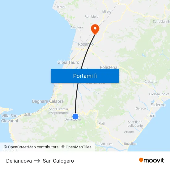 Delianuova to San Calogero map