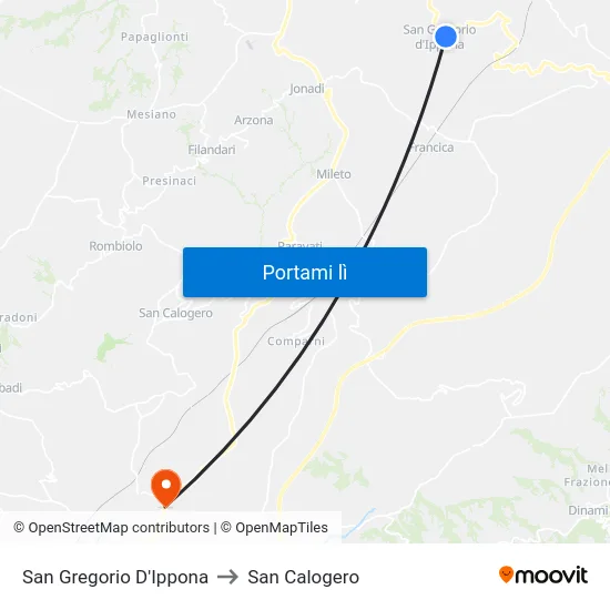 San Gregorio D'Ippona to San Calogero map