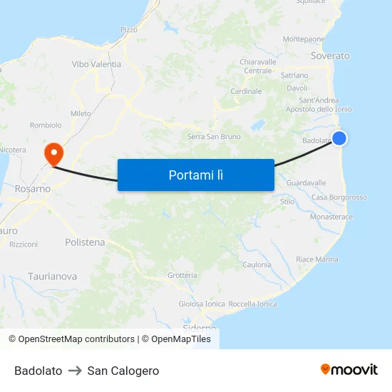 Badolato to San Calogero map