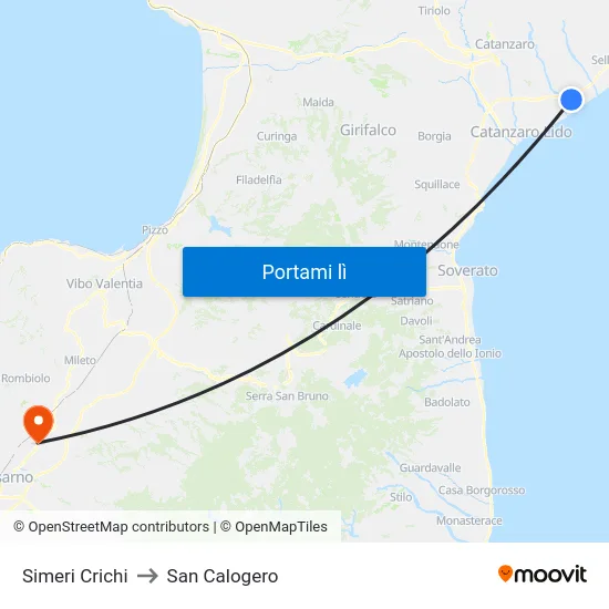 Simeri Crichi to San Calogero map