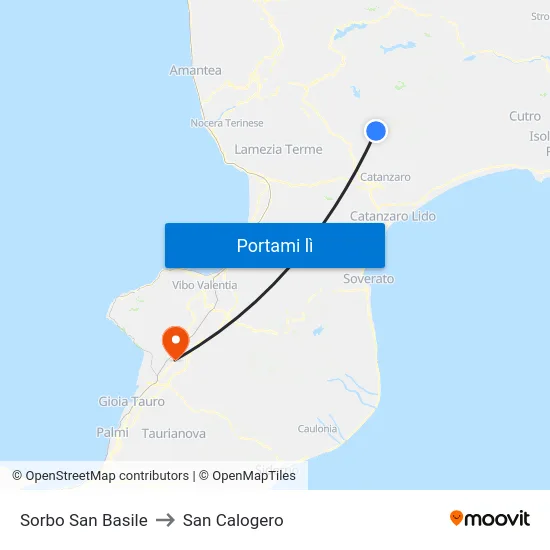 Sorbo San Basile to San Calogero map