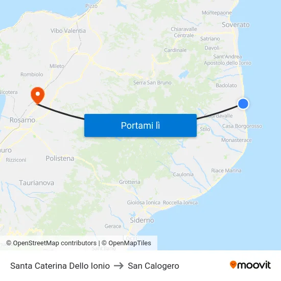 Santa Caterina Dello Ionio to San Calogero map