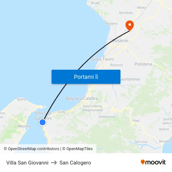 Villa San Giovanni to San Calogero map