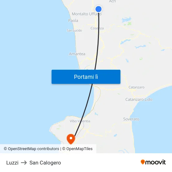 Luzzi to San Calogero map