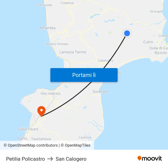 Petilia Policastro to San Calogero map