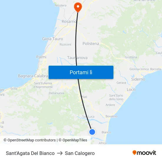 Sant'Agata Del Bianco to San Calogero map