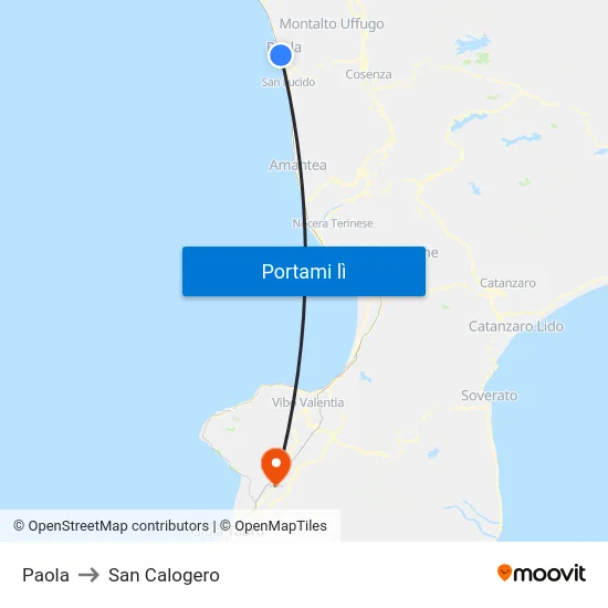 Paola to San Calogero map