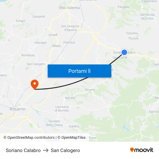 Soriano Calabro to San Calogero map