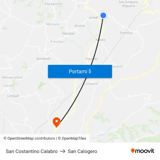 San Costantino Calabro to San Calogero map
