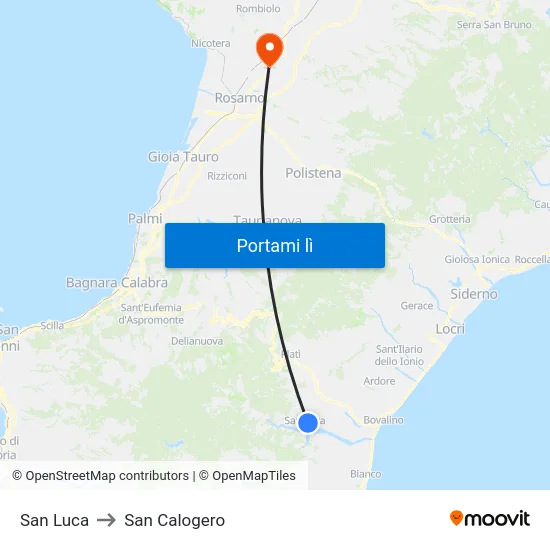 San Luca to San Calogero map