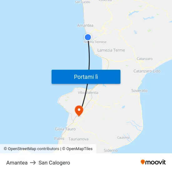 Amantea to San Calogero map