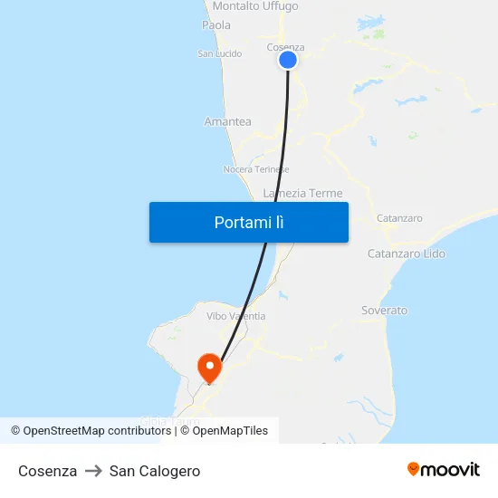 Cosenza to San Calogero map