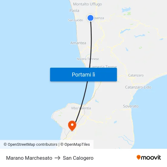 Marano Marchesato to San Calogero map
