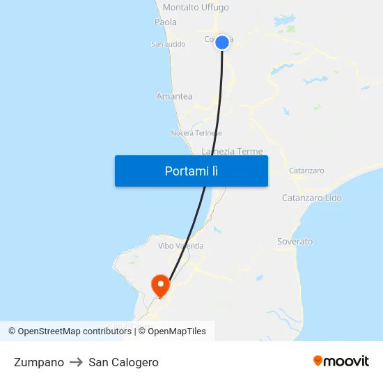 Zumpano to San Calogero map