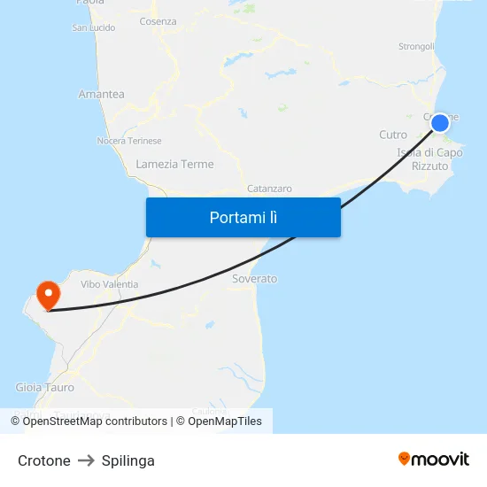 Crotone to Spilinga map