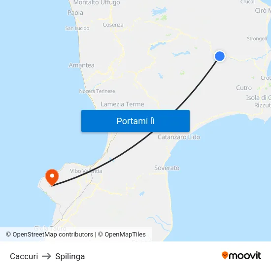 Caccuri to Spilinga map