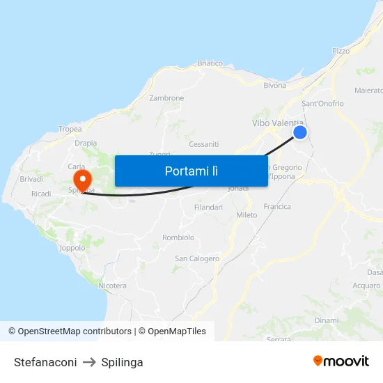 Stefanaconi to Spilinga map
