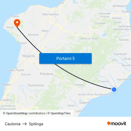 Caulonia to Spilinga map