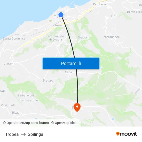 Tropea to Spilinga map