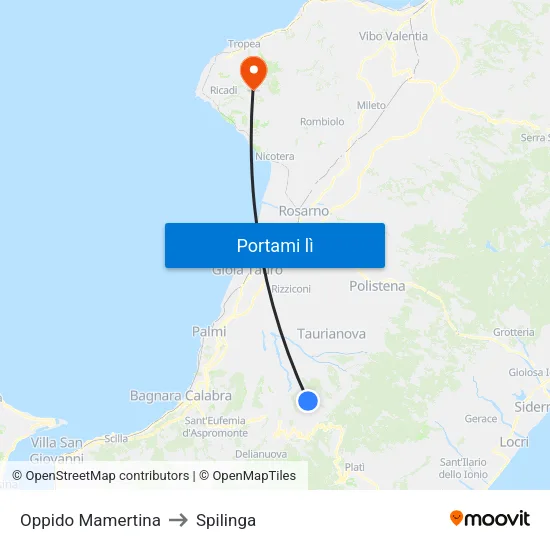 Oppido Mamertina to Spilinga map