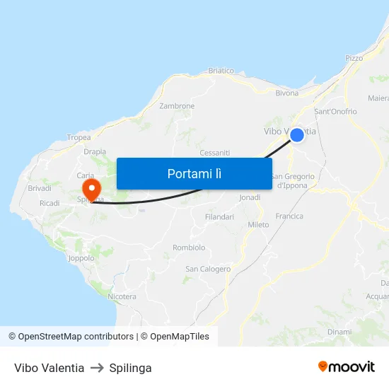 Vibo Valentia to Spilinga map
