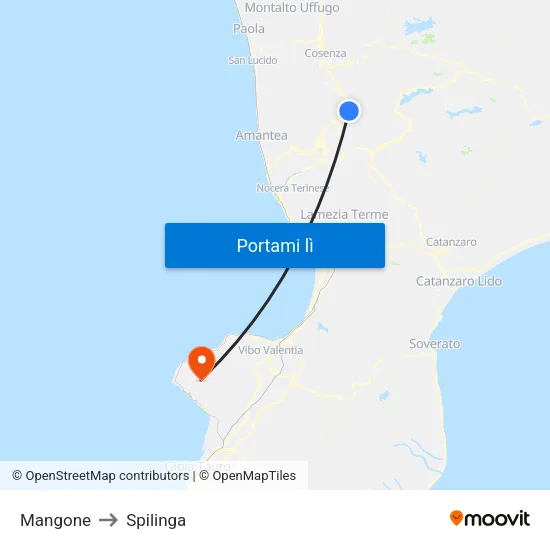 Mangone to Spilinga map