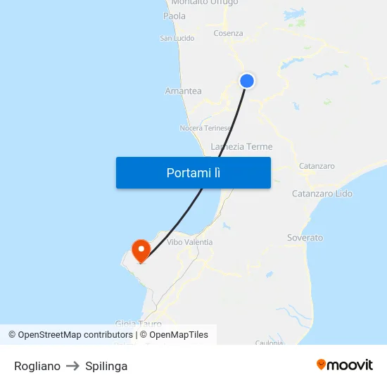 Rogliano to Spilinga map