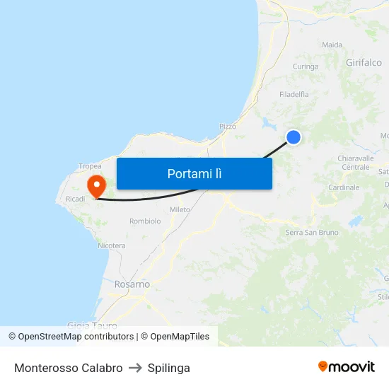 Monterosso Calabro to Spilinga map
