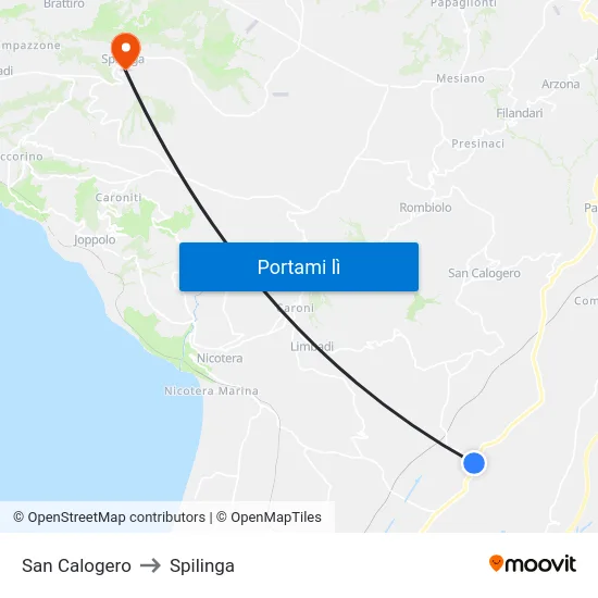 San Calogero to Spilinga map