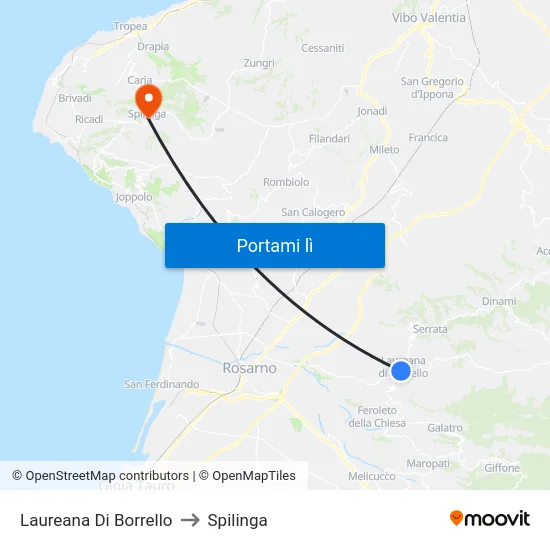 Laureana Di Borrello to Spilinga map