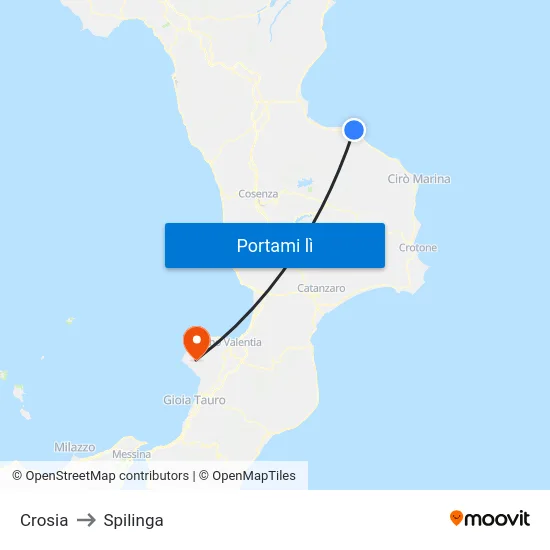 Crosia to Spilinga map