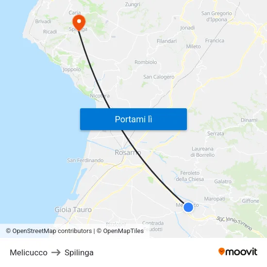 Melicucco to Spilinga map