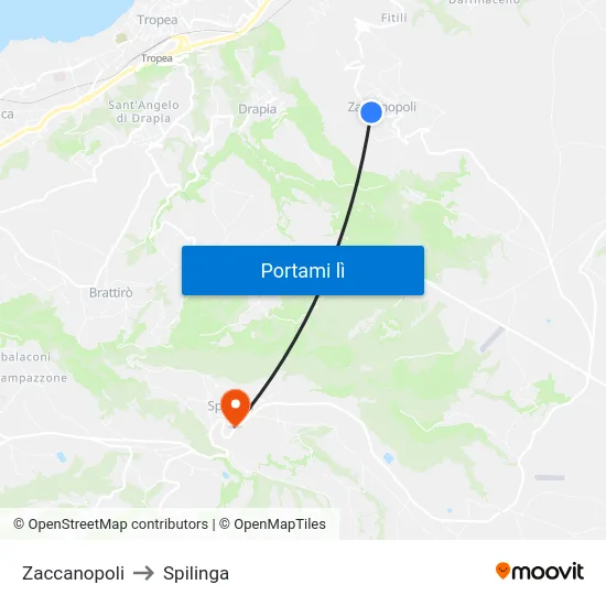Zaccanopoli to Spilinga map
