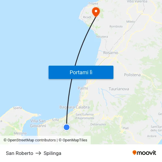 San Roberto to Spilinga map