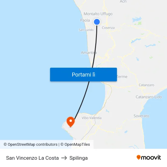 San Vincenzo La Costa to Spilinga map