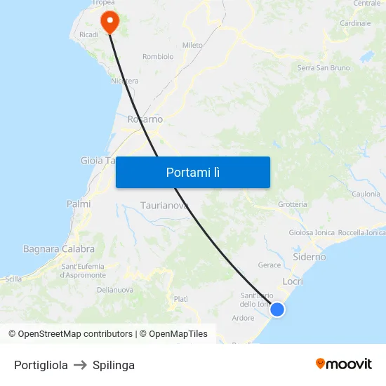 Portigliola to Spilinga map