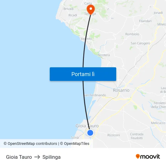 Gioia Tauro to Spilinga map