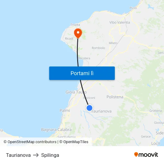 Taurianova to Spilinga map