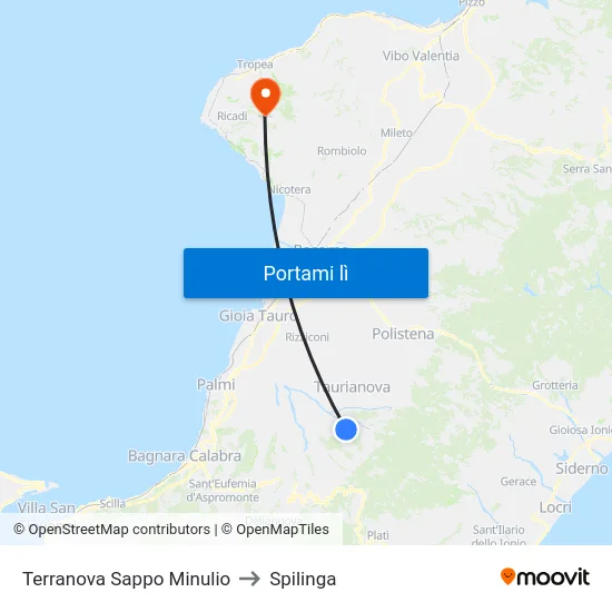 Terranova Sappo Minulio to Spilinga map