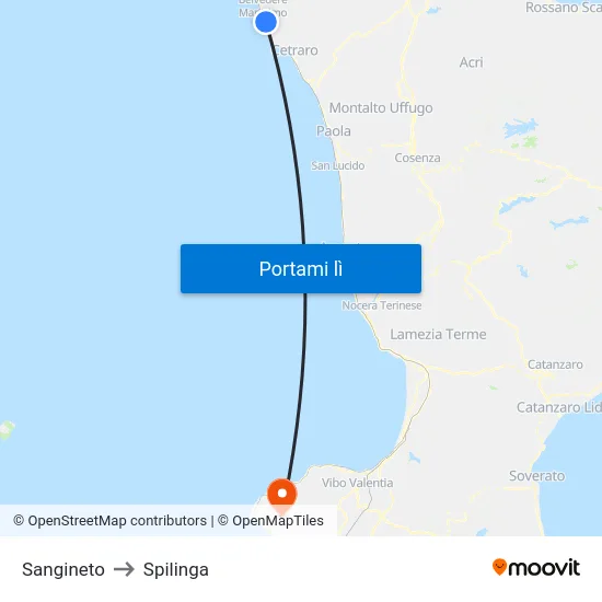 Sangineto to Spilinga map
