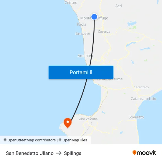 San Benedetto Ullano to Spilinga map