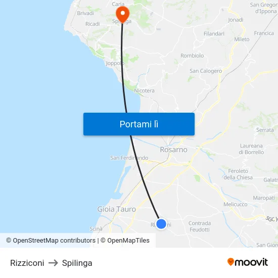 Rizziconi to Spilinga map